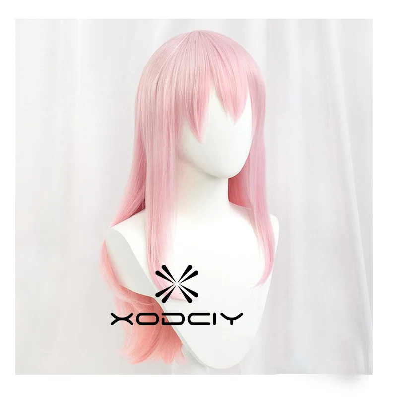 Super Sonico Supersonico 60cm Long Pink Ombre Hair Heat Resistant Cosplay Costume Wig + Toy headset Headphone Prop