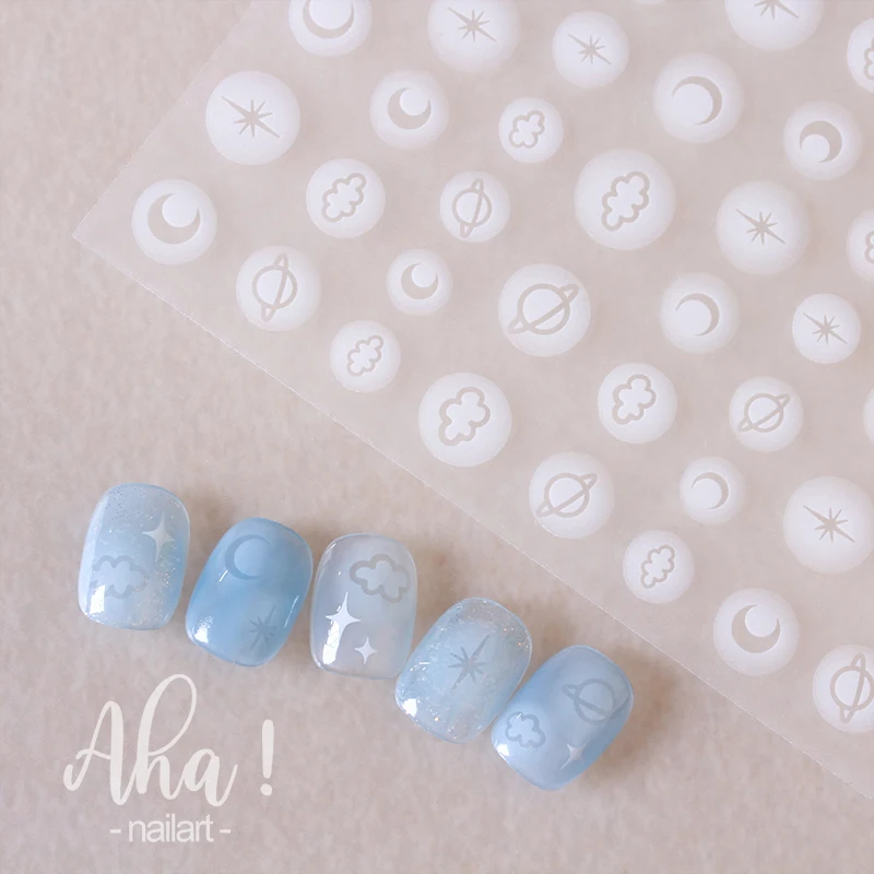 White Bloom Translucent Hollow Butterfly Heart Nail Sticker Press on Nails Decals Hollow Heart Star Moon Shape Sticker Sliders