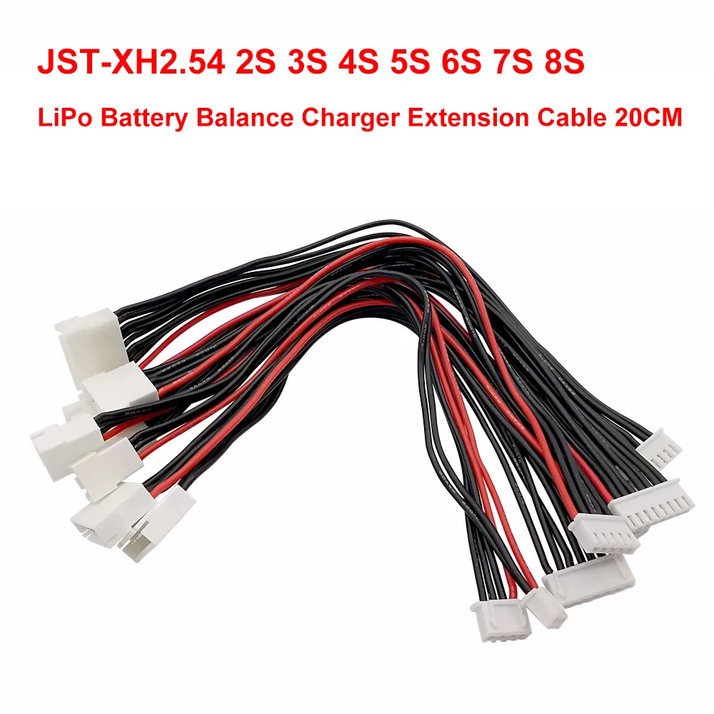 2/5Pcs JST-XH 2S 3S 4S 5S 6S 7S 8S LiPo Battery Balance Charger Extension Cable Balance Charging Wire 20CM 7.8Inch 22AWG