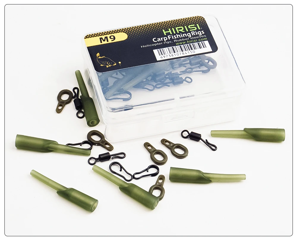 Hirisi 40 x Carp Fishing Rigs Rubber Anti Tangle Sleeves Fishing Quick Change Snap Connector Fishing Accessories M9