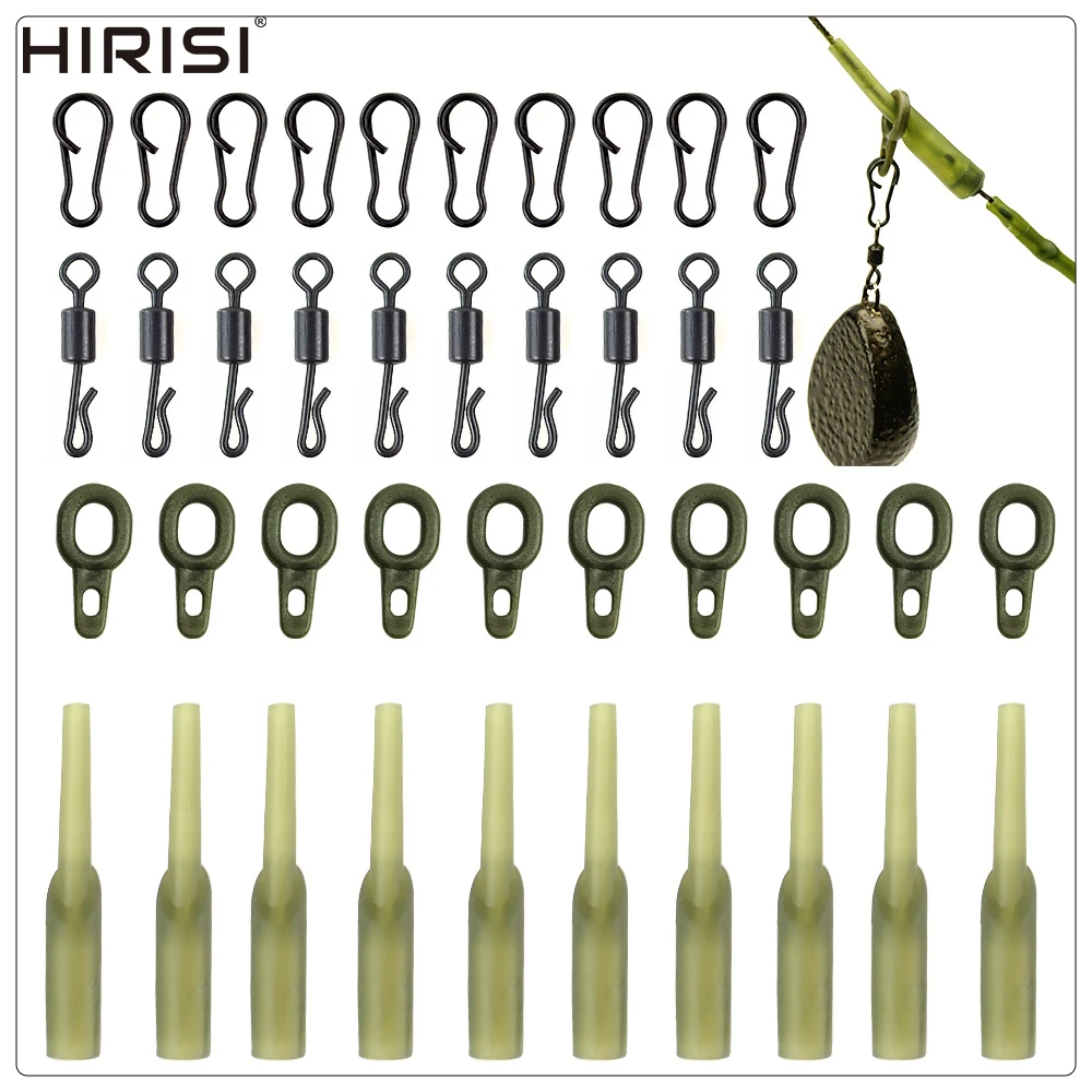 Hirisi 40 x Carp Fishing Rigs Rubber Anti Tangle Sleeves Fishing Quick Change Snap Connector Fishing Accessories M9
