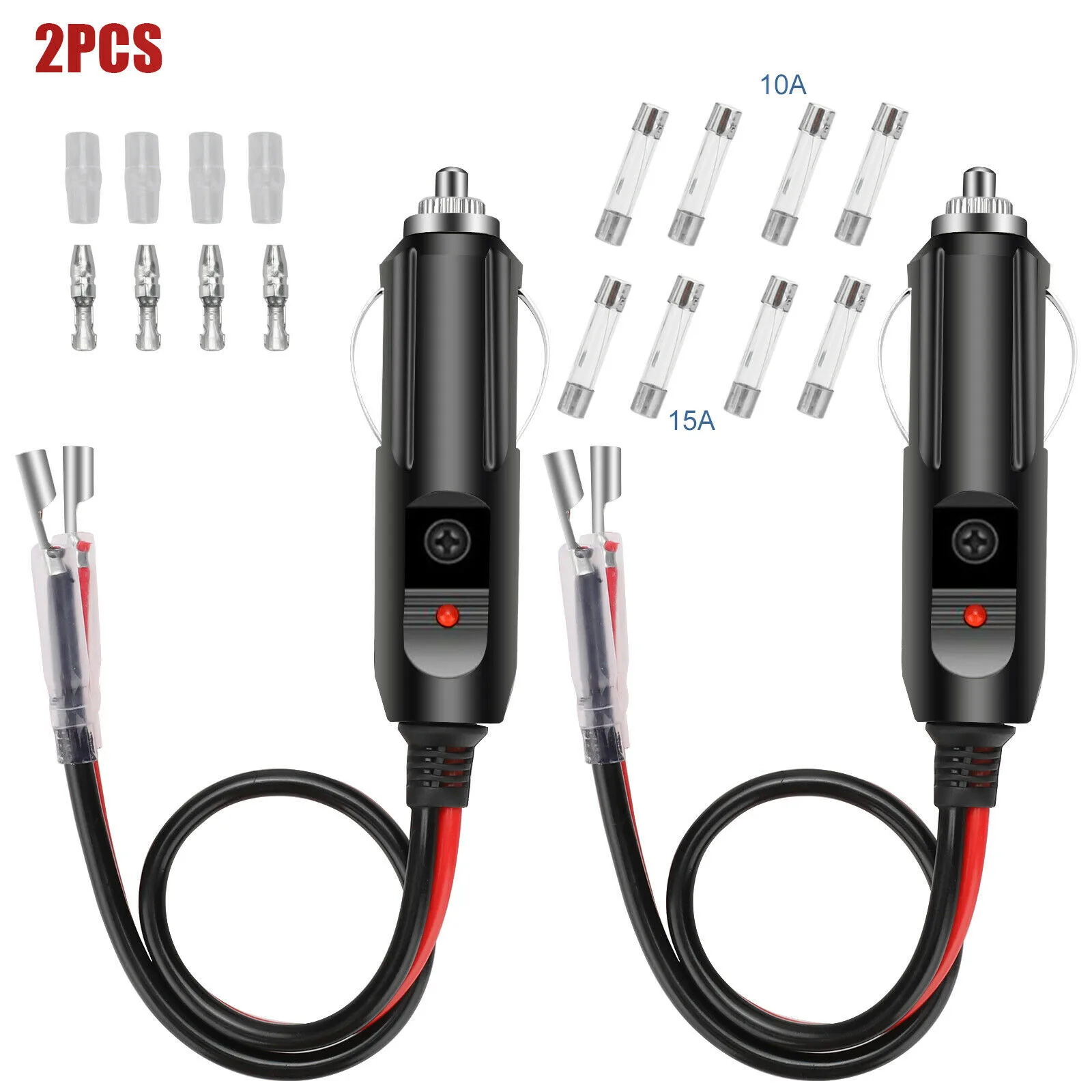 2Pcs 12V Male Car Cigarette Lighter Socket Plug Motorcycle Socket Power Charger Adapter Connector Fuse Converter Plug Hot Sell