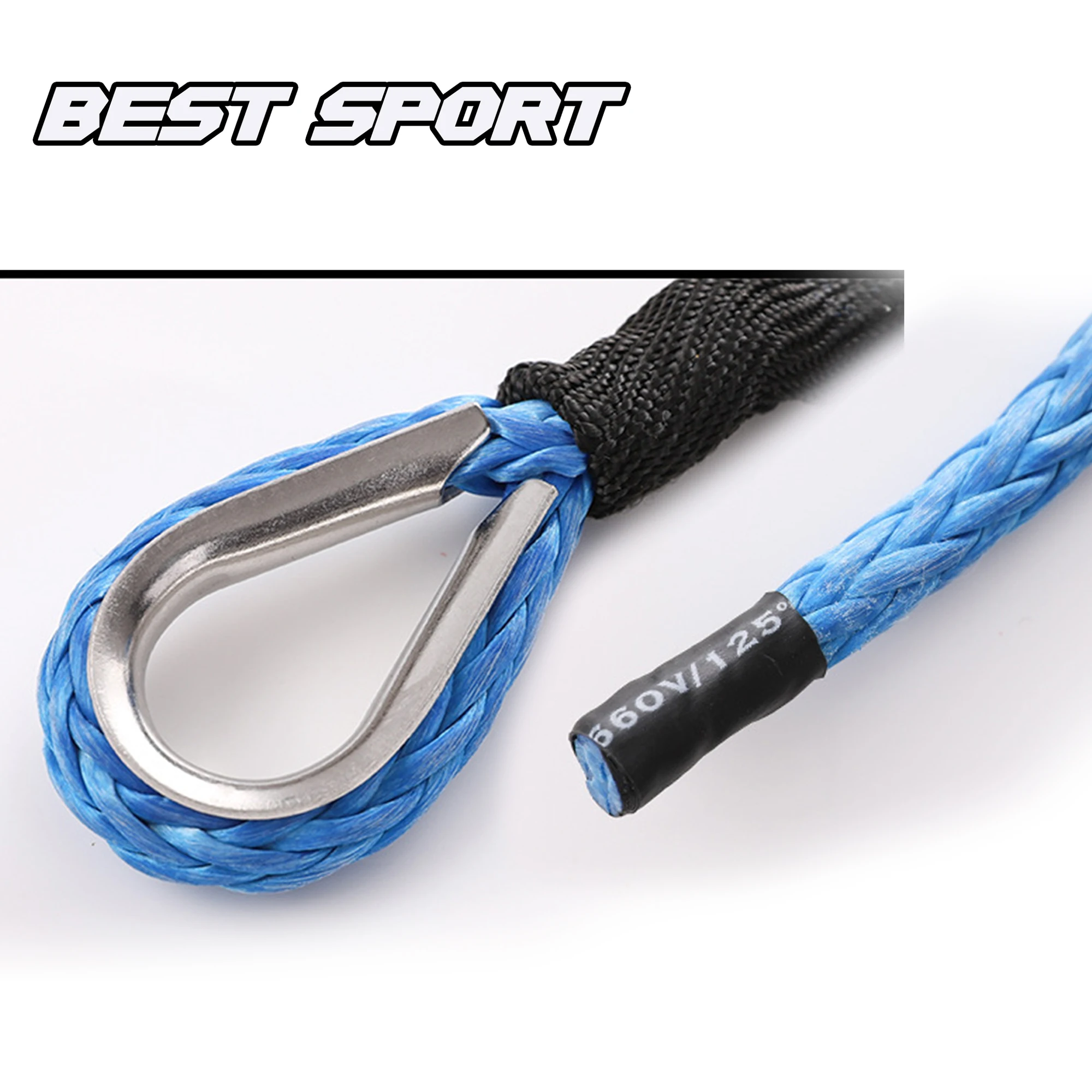 Best Sport 6mm x 15m 7700LBs Synthetic Winch Line Cable Rope with Black Protecing Sleeve for ATV UTV (blue)