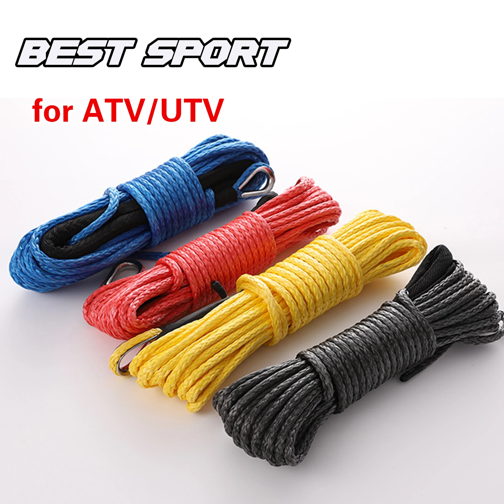 Best Sport 6mm x 15m 7700LBs Synthetic Winch Line Cable Rope with Black Protecing Sleeve for ATV UTV (blue)