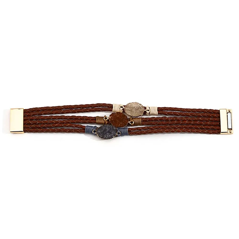 ALLYES Vintage Natural Stones Leather Bracelet for Women Men Boho Handmade Braided Multilayer Winding Wrap Bracelets Jewelry