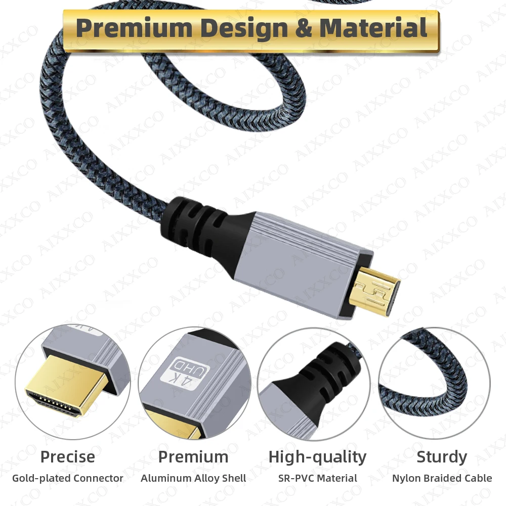 1m 2m 3m 5m Braid HD 4K@60HZ Micro HDMI-Compatible TO HDMI-Compatible Extension Male to Male Cable