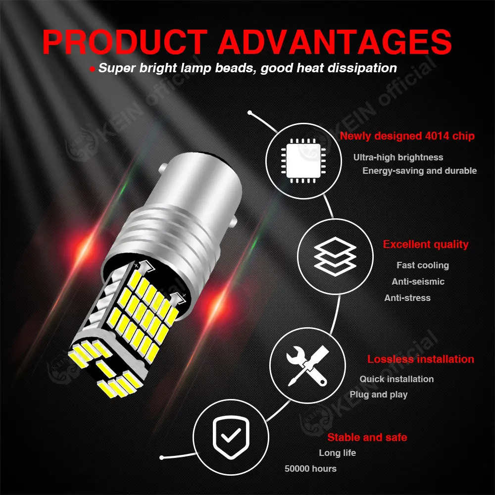 KEIN 2PCS T15 W16W P21W 1156 1157 Led Bulb BA15S BAY15D T20 7440 7443 W21W 45SMD Car Light Turn Signal Tail Reverse Brake Lamp