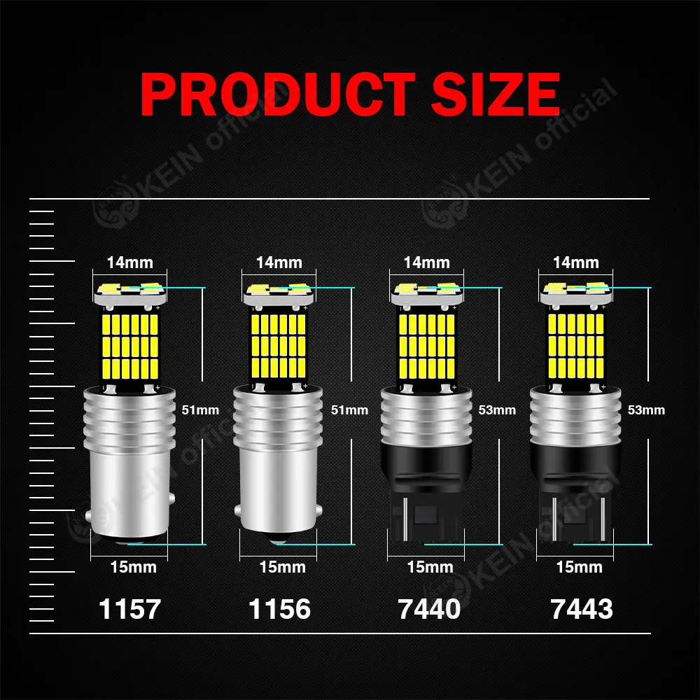 KEIN 2PCS T15 W16W P21W 1156 1157 Led Bulb BA15S BAY15D T20 7440 7443 W21W 45SMD Car Light Turn Signal Tail Reverse Brake Lamp