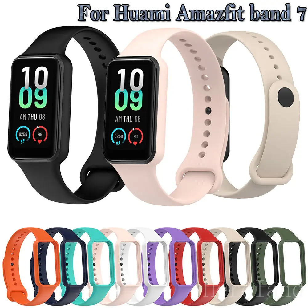 Fashion Silicone WatchStrap For Huami Amazfit Band 7 SmartWatch Band Bracelet Wristband For Amazfit band7 Strap Buckle +film