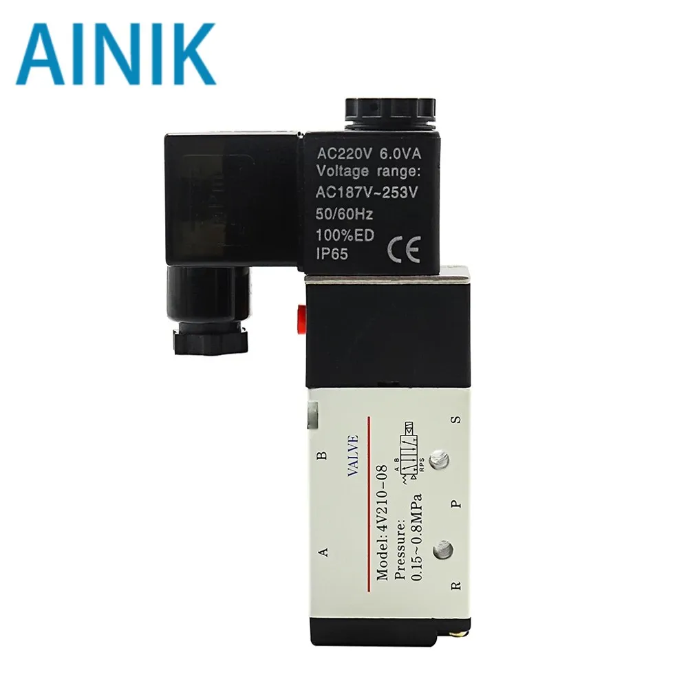 Pneumatic Electric Solenoid Valve 4V210-08 5 Way 2 Position Control Air Gas Magnetic Valve 12V 24V 220V 4mm-12mm Hose Fittings