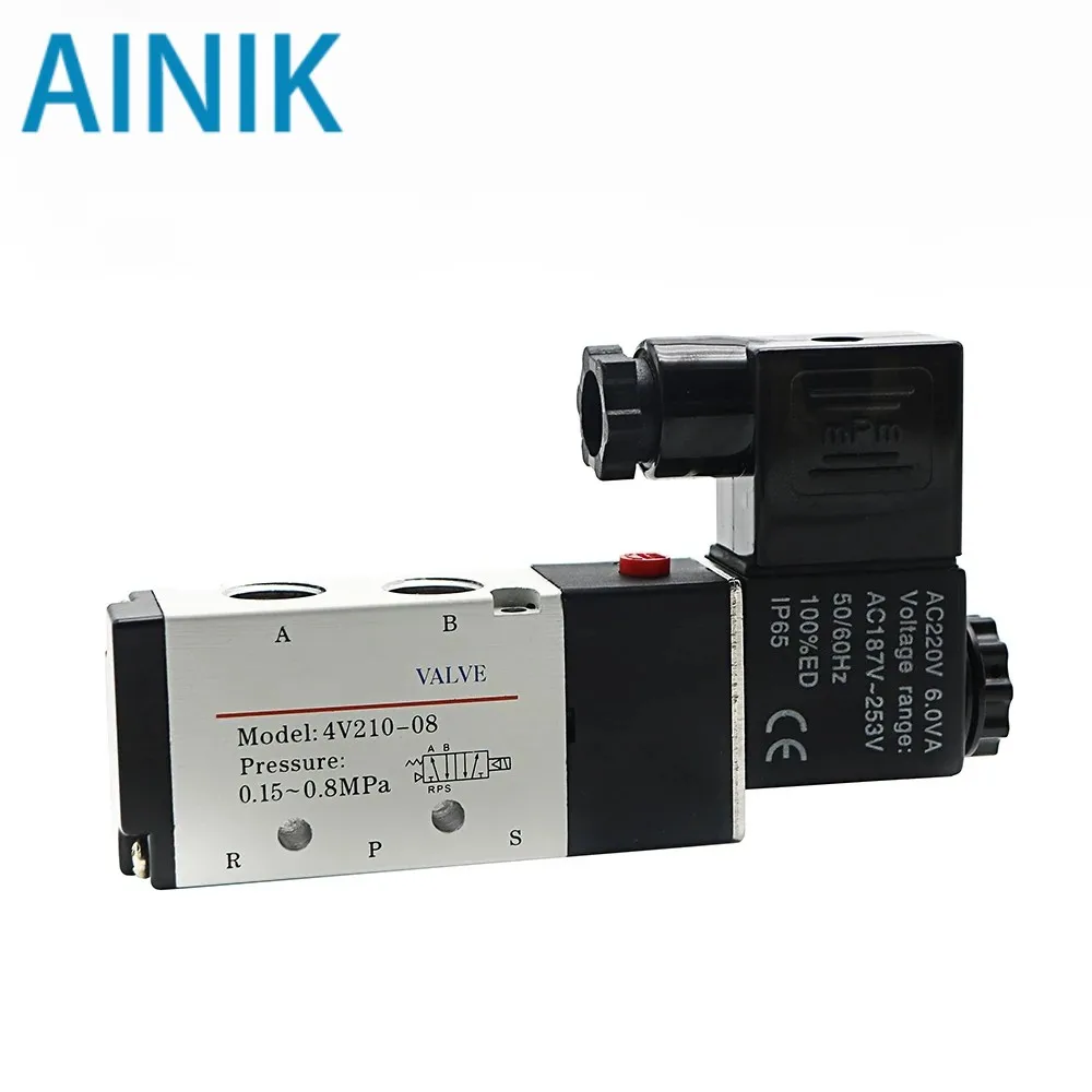 Pneumatic Electric Solenoid Valve 4V210-08 5 Way 2 Position Control Air Gas Magnetic Valve 12V 24V 220V 4mm-12mm Hose Fittings