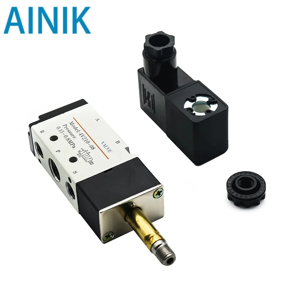 Pneumatic Electric Solenoid Valve 4V210-08 5 Way 2 Position Control Air Gas Magnetic Valve 12V 24V 220V 4mm-12mm Hose Fittings