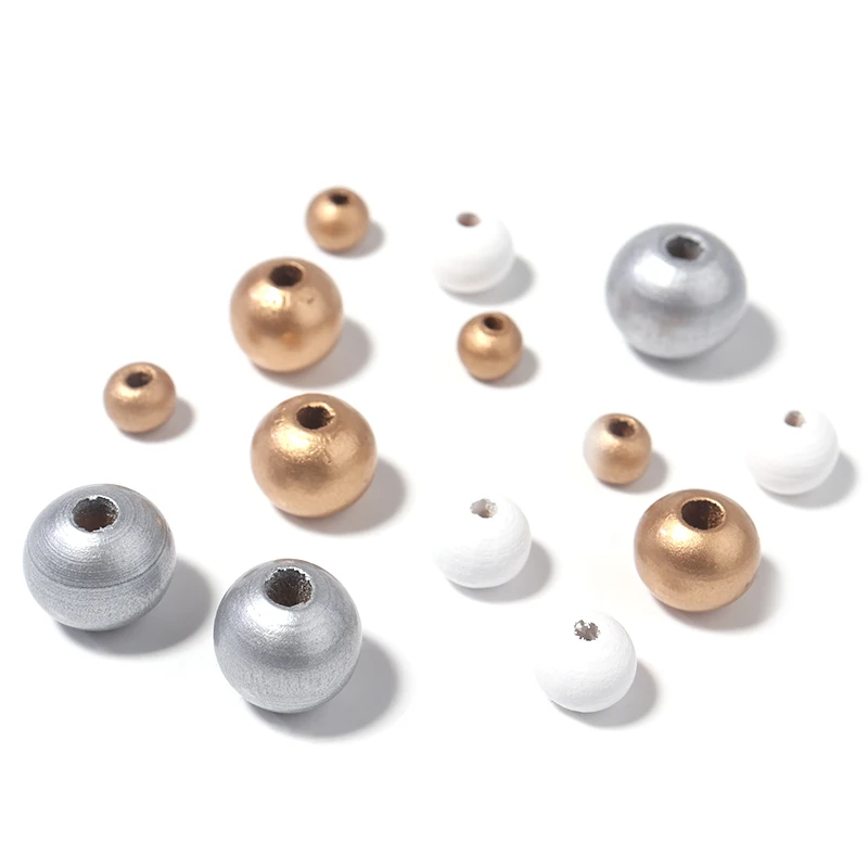 50-200pcs Natural Wood Ball Beads Gold White Color 6-12mm Round Loose Spacer Beads For Jewelry Making DIY Necklace Bracelet
