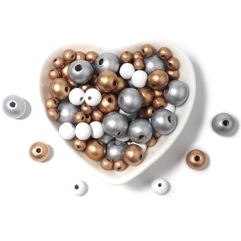 50-200pcs Natural Wood Ball Beads Gold White Color 6-12mm Round Loose Spacer Beads For Jewelry Making DIY Necklace Bracelet