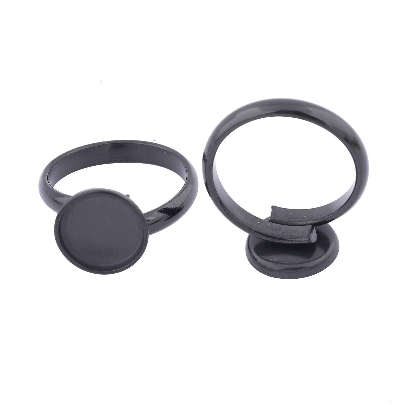 10pcs 10mm Cabochon Ring Base Setting Blanks Gold Plated Black Stainelss Steel Adjustable Fingerring Bezels For Jewelry Making