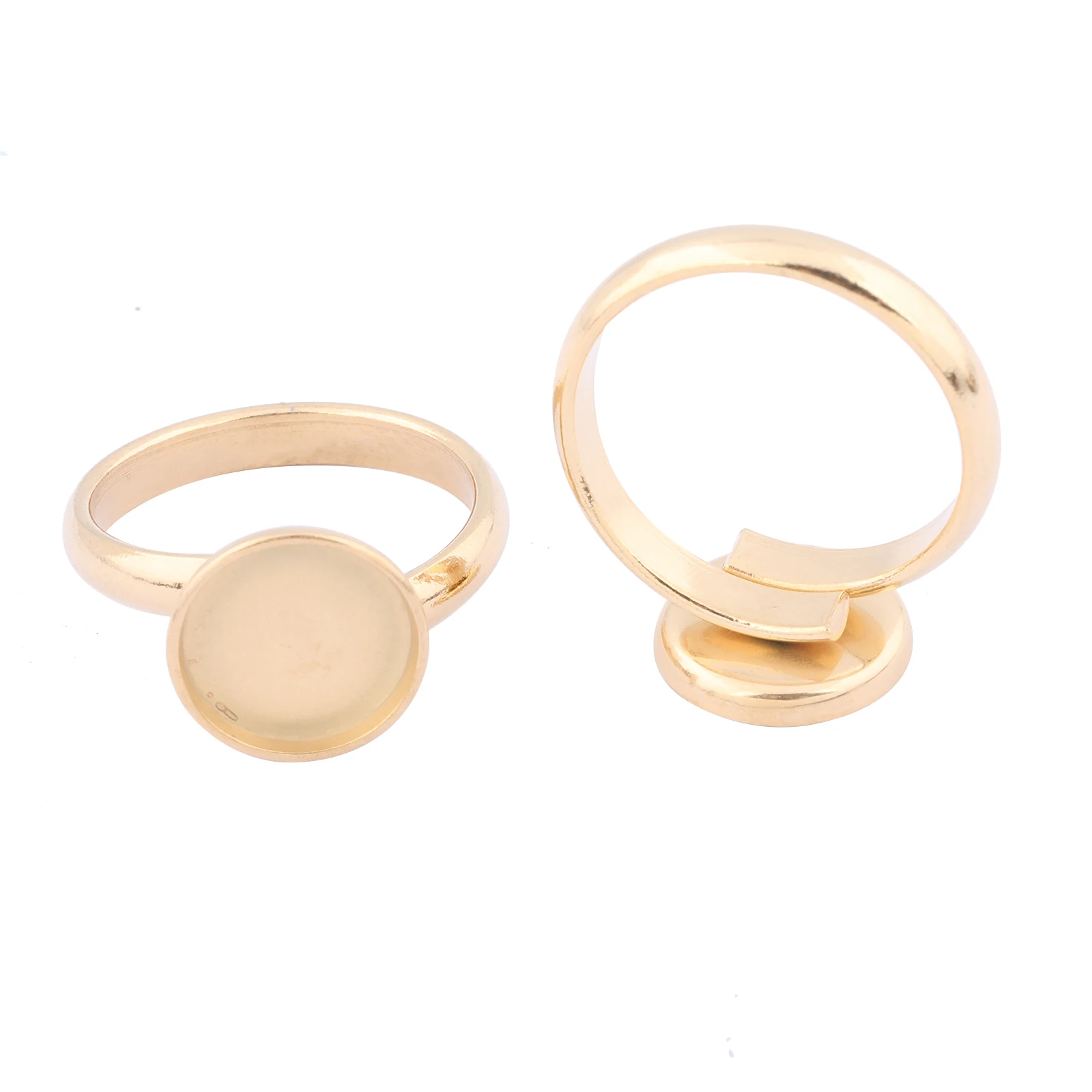 10pcs 10mm Cabochon Ring Base Setting Blanks Gold Plated Black Stainelss Steel Adjustable Fingerring Bezels For Jewelry Making