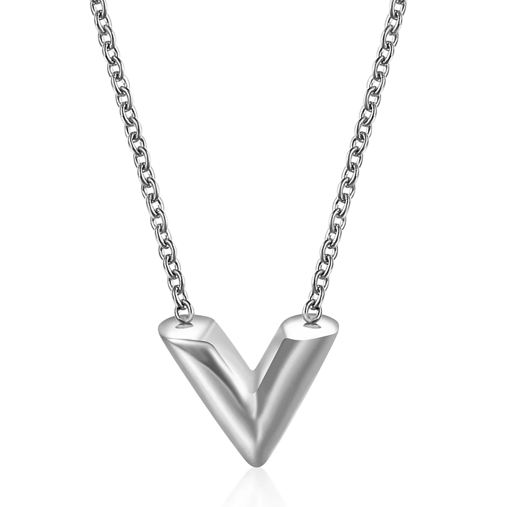Fashion Brand V Letter Pendant Necklace For Woman Stainless Steel Women Necklace Luxury Jewelry Female Costume Accessories