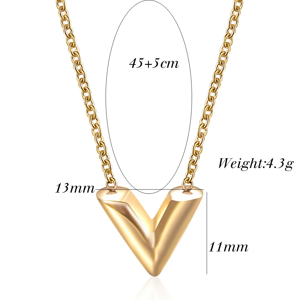 Fashion Brand V Letter Pendant Necklace For Woman Stainless Steel Women Necklace Luxury Jewelry Female Costume Accessories