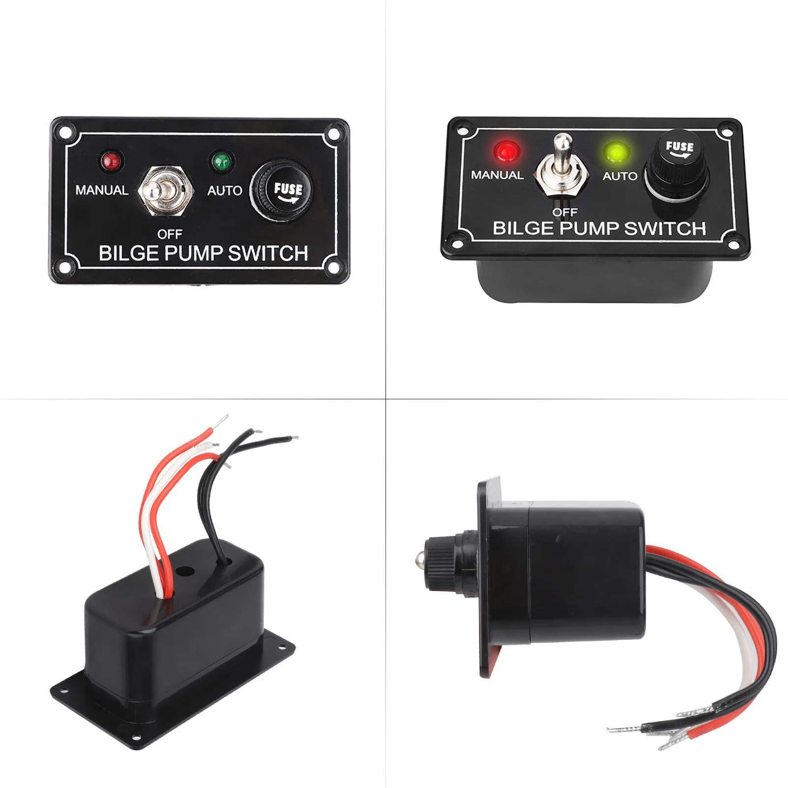 3 Way Marine Bilge Pump Control Switch Panel 12V 5A DC 3 Positions Manual/Off/Auto With Fuse LED for Yacht Camper Truck Boat RV