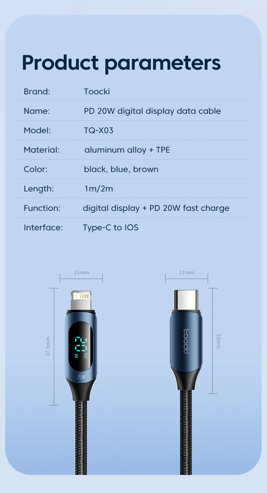 Toocki USB C To Lighting Cable For iPhone 14 13 12 Pro Max X 8 Plus PD 20W Fast Charger Type-c to Lighting Data Cord For iPad