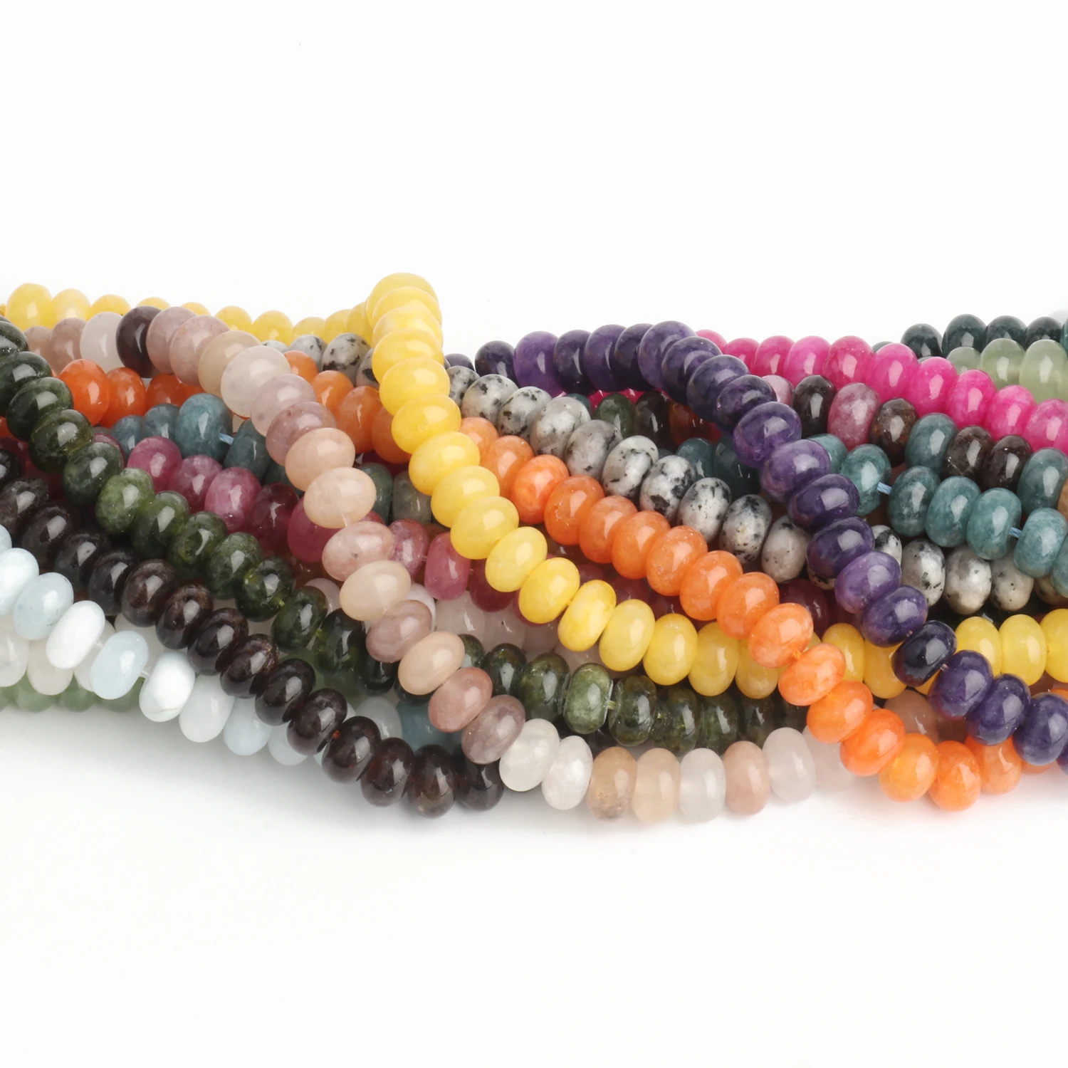 8x5mm Natural Rondelle Tourmaline Jades Beads Flat Round Quartz Agate Abacus DIY Bracelet Earrings Stone Bead for Jewelry Making