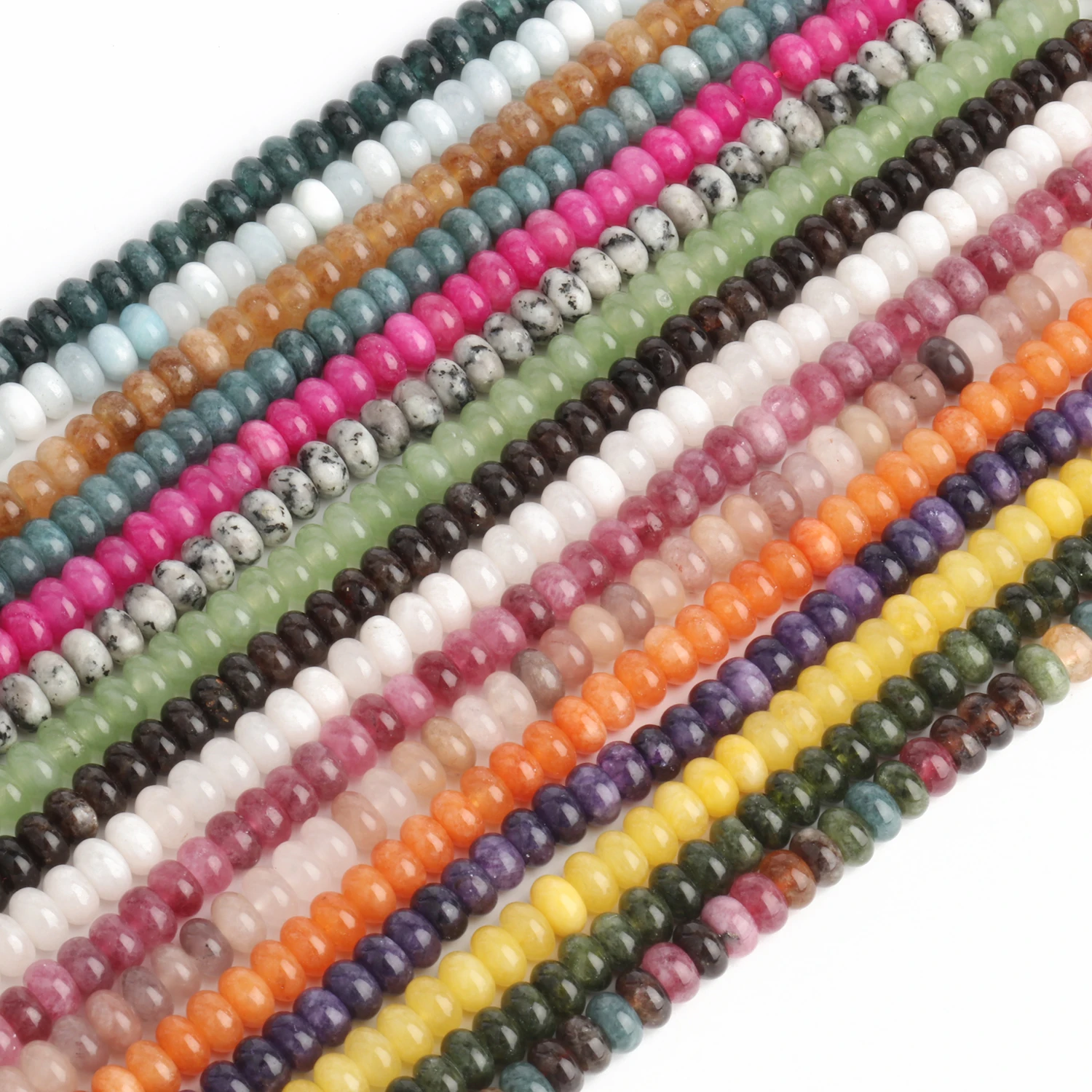 8x5mm Natural Rondelle Tourmaline Jades Beads Flat Round Quartz Agate Abacus DIY Bracelet Earrings Stone Bead for Jewelry Making
