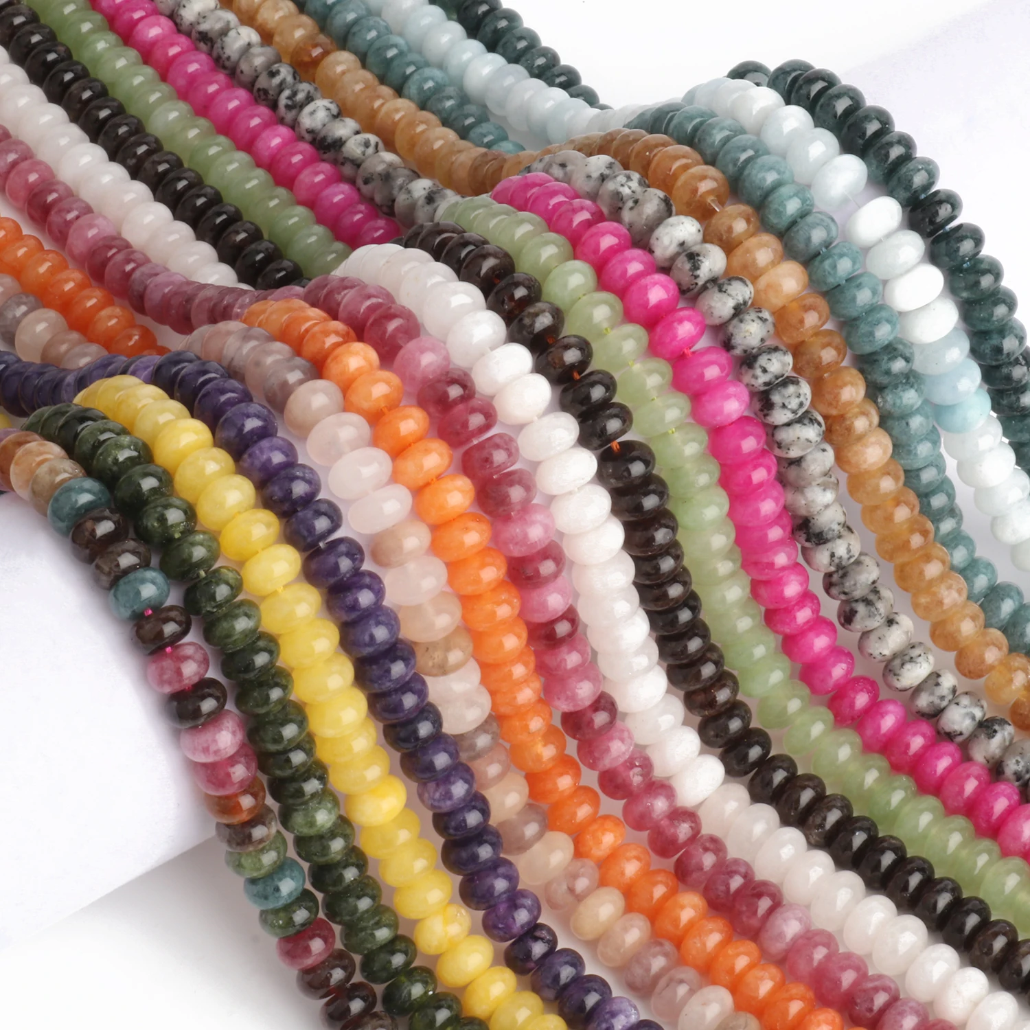 8x5mm Natural Rondelle Tourmaline Jades Beads Flat Round Quartz Agate Abacus DIY Bracelet Earrings Stone Bead for Jewelry Making