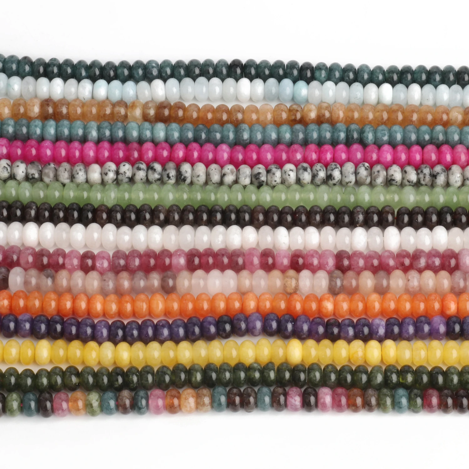 8x5mm Natural Rondelle Tourmaline Jades Beads Flat Round Quartz Agate Abacus DIY Bracelet Earrings Stone Bead for Jewelry Making