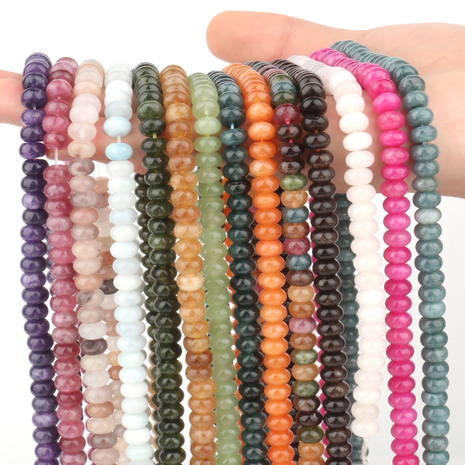 8x5mm Natural Rondelle Tourmaline Jades Beads Flat Round Quartz Agate Abacus DIY Bracelet Earrings Stone Bead for Jewelry Making