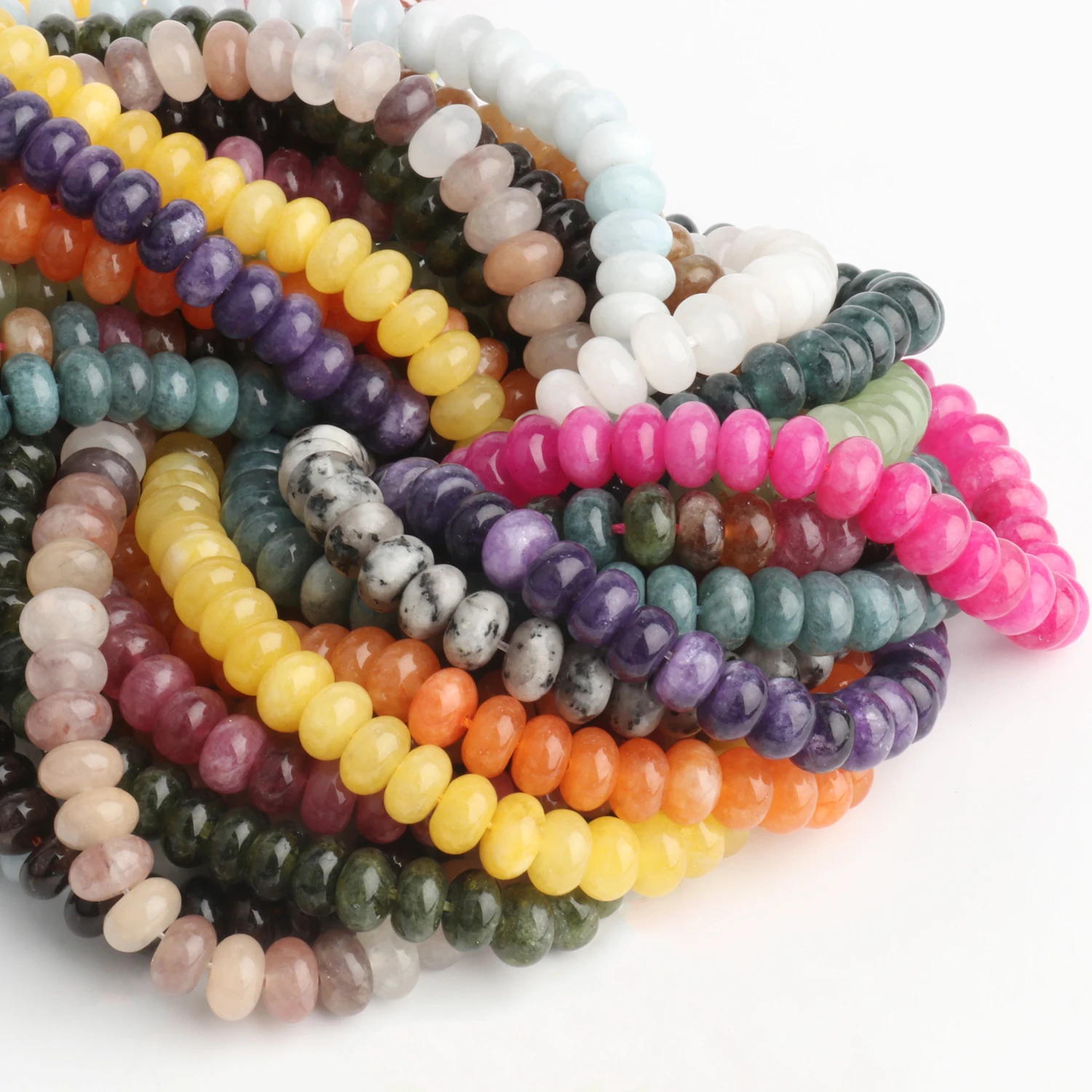 8x5mm Natural Rondelle Tourmaline Jades Beads Flat Round Quartz Agate Abacus DIY Bracelet Earrings Stone Bead for Jewelry Making