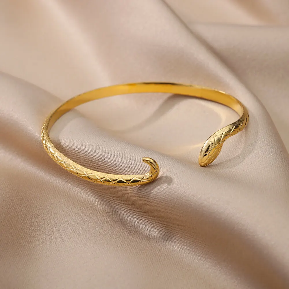 Vintage Snake Bangle Bracelet For Women Stainless Steel Snake Opening Bangle Animal Aesthetic Fashion Jewelry pulseras mujer