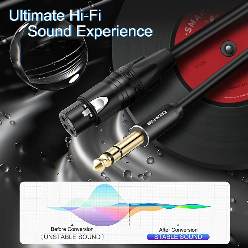 SHULIANCABLE 1/4-Inch TRS Jack, Symmetrical with XLR Female Microphone Cable, Suitable for Microphones, Active Speakers, DJ Setc