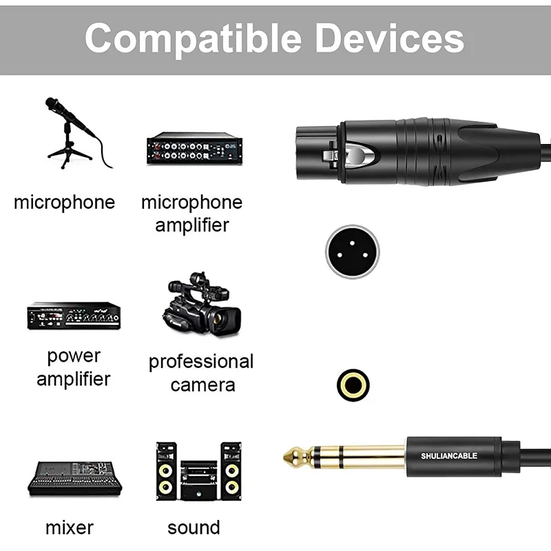 SHULIANCABLE 1/4-Inch TRS Jack, Symmetrical with XLR Female Microphone Cable, Suitable for Microphones, Active Speakers, DJ Setc