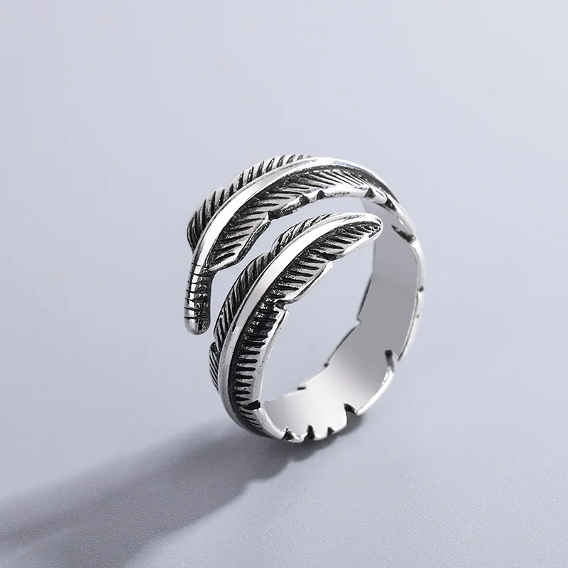 925 Sterling Silver Feather Adjustable Rings For Women Luxury Jewelry Gift Female GaaBou Jewellery