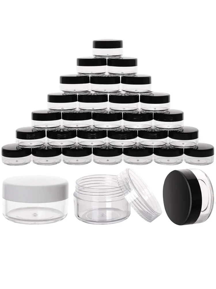 100pcs 2g/3g/5g/10g/15g/20g Empty Plastic Cosmetic Makeup Jar Pots Transparent Sample Bottles Eyeshadow Cream Lip Balm Container