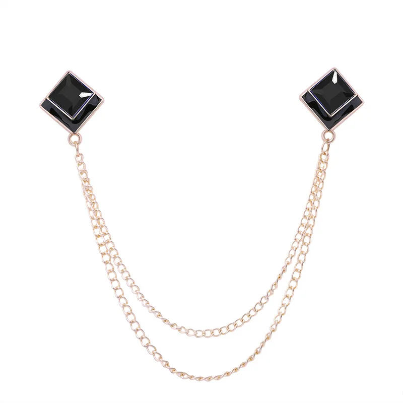 Korean Fashion Geometric Crystal Brooch Tassel Chain Lapel Pin Men's Shirt Collar Jewelry Wedding Party Brooches Accessories