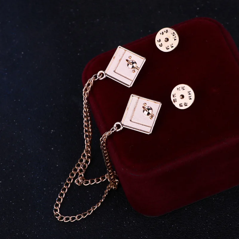 Korean Fashion Geometric Crystal Brooch Tassel Chain Lapel Pin Men's Shirt Collar Jewelry Wedding Party Brooches Accessories