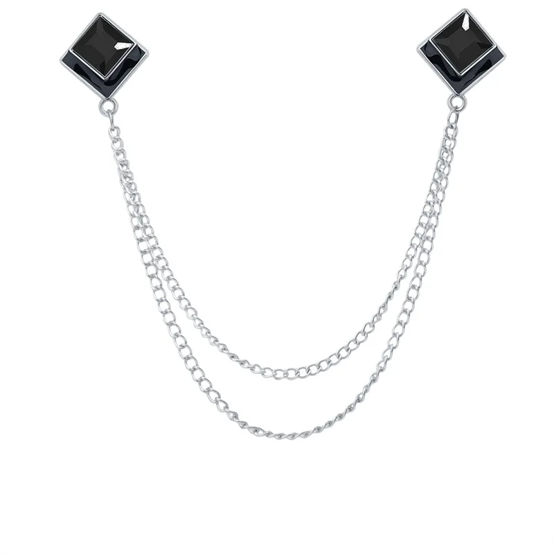 Korean Fashion Geometric Crystal Brooch Tassel Chain Lapel Pin Men's Shirt Collar Jewelry Wedding Party Brooches Accessories