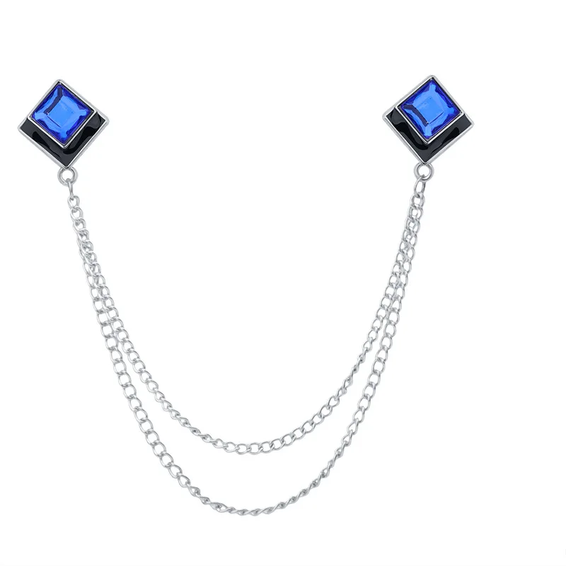 Korean Fashion Geometric Crystal Brooch Tassel Chain Lapel Pin Men's Shirt Collar Jewelry Wedding Party Brooches Accessories
