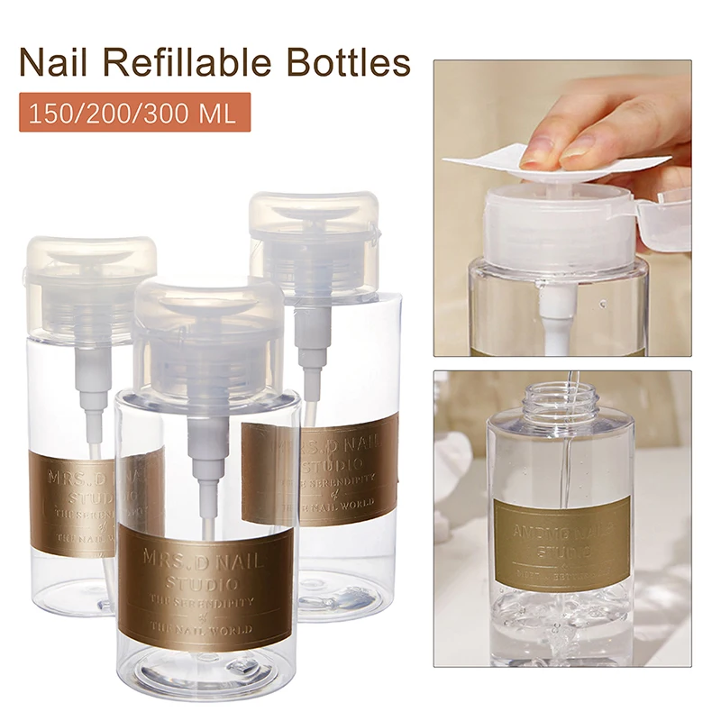 400ML Makeup Remover Nail Bottle Empty Press Pump Dispenser Plastic Polish Remover Cleaner Portable Makeup Manicure Tools