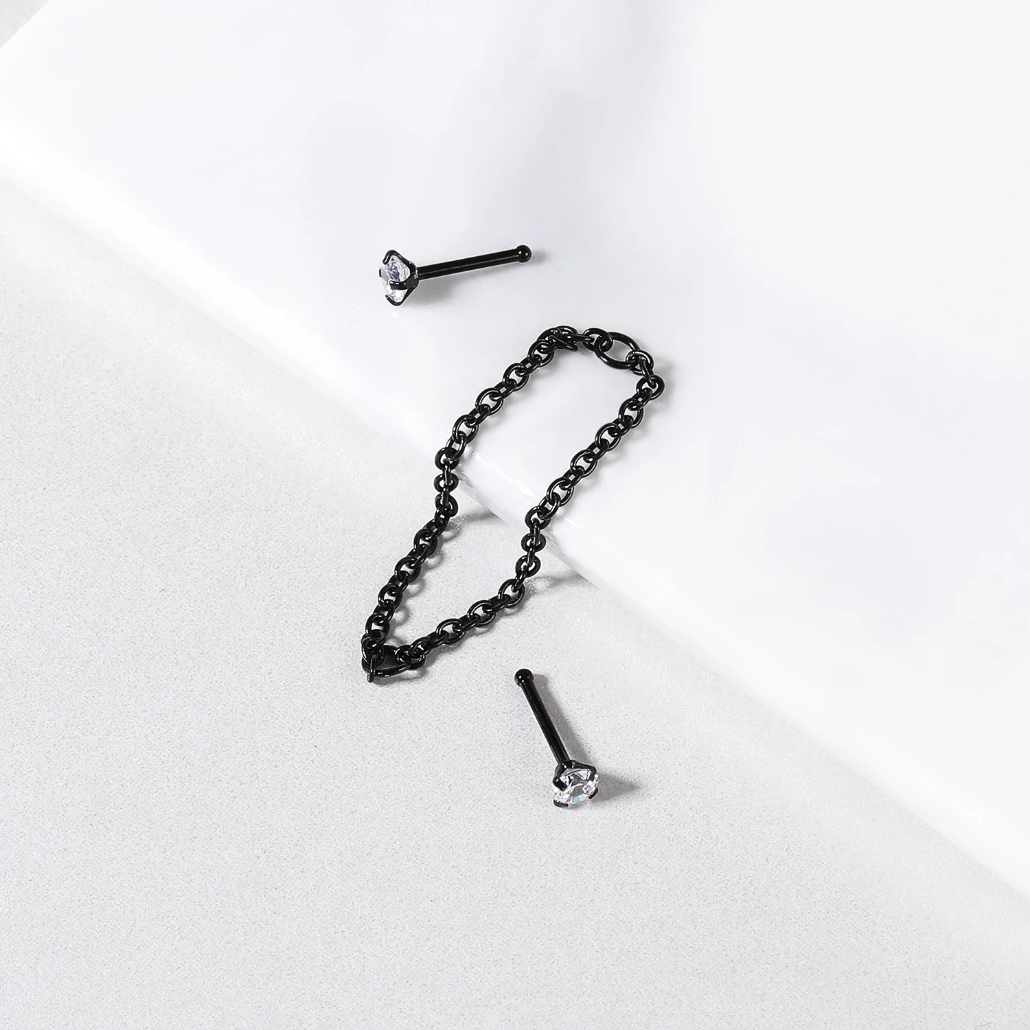 AOEDEJ 1PC Black Plate Nose Chains Decorate Stainless Steel Nostril Chain Helix Tragus Piercings Tassel Body Piercing Jewelry