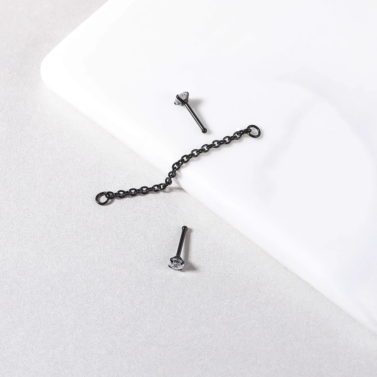 AOEDEJ 1PC Black Plate Nose Chains Decorate Stainless Steel Nostril Chain Helix Tragus Piercings Tassel Body Piercing Jewelry