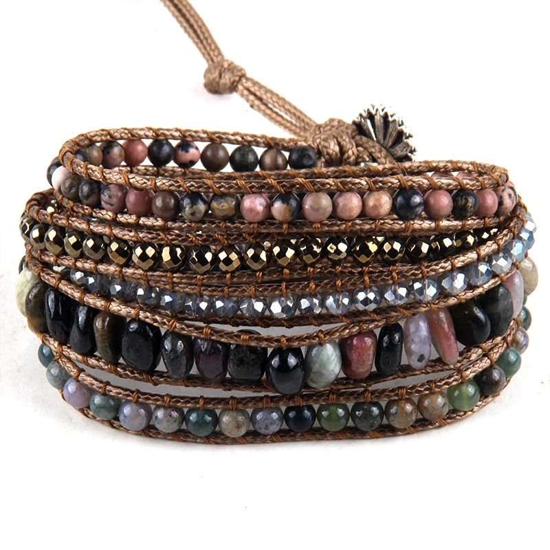 Fashion Bohemian Jewelry Natural Stones Designer 5 Strands Mix Handmade Wrap Bracelets Festival Gift