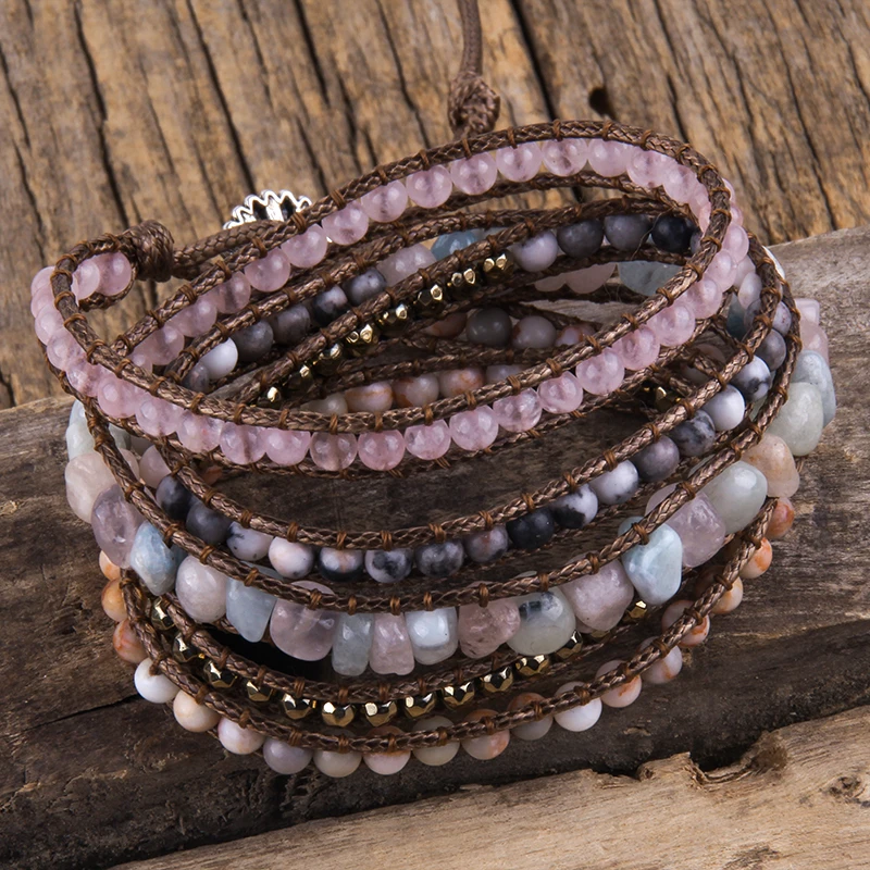 Fashion Bohemian Jewelry Natural Stones Designer 5 Strands Mix Handmade Wrap Bracelets Festival Gift