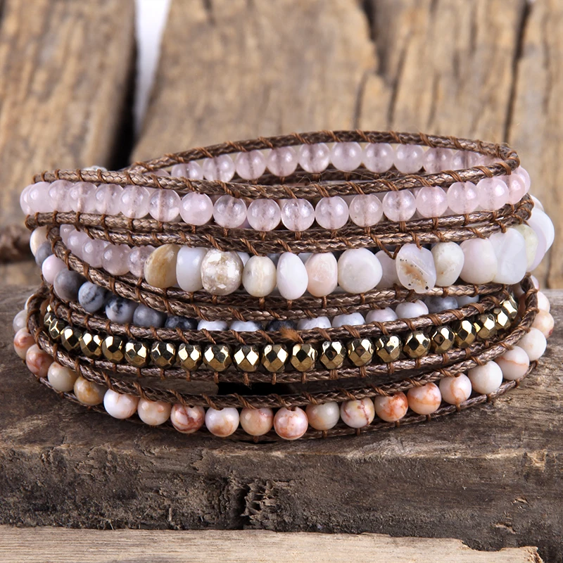 Fashion Bohemian Jewelry Natural Stones Designer 5 Strands Mix Handmade Wrap Bracelets Festival Gift