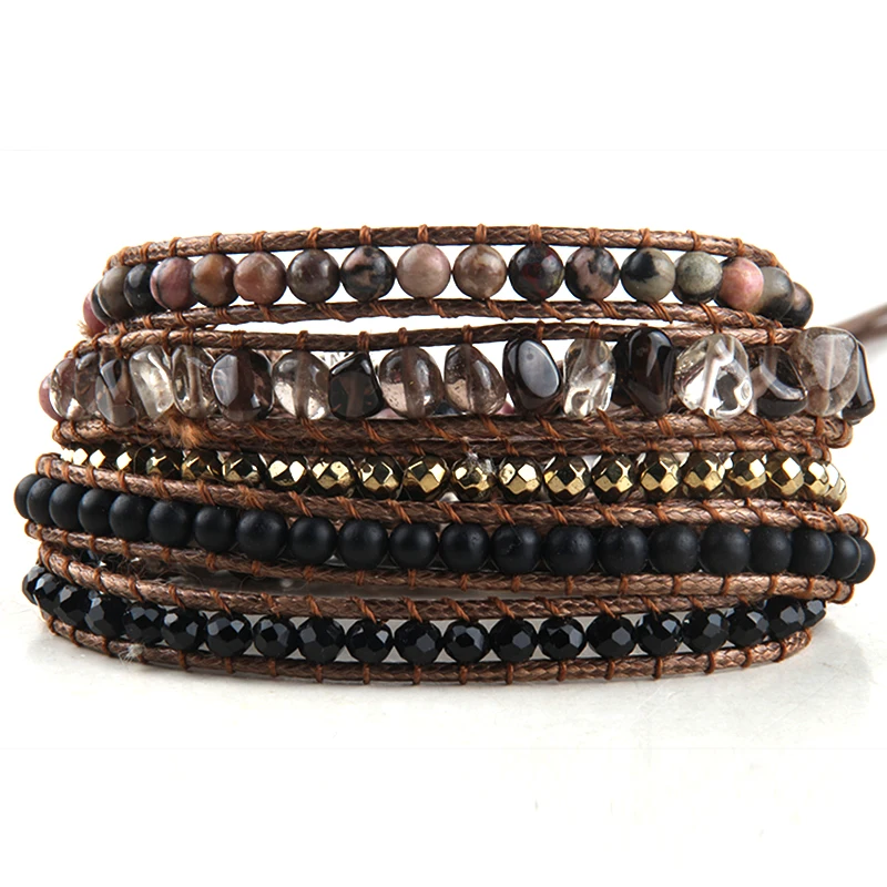 Fashion Bohemian Jewelry Natural Stones Designer 5 Strands Mix Handmade Wrap Bracelets Festival Gift