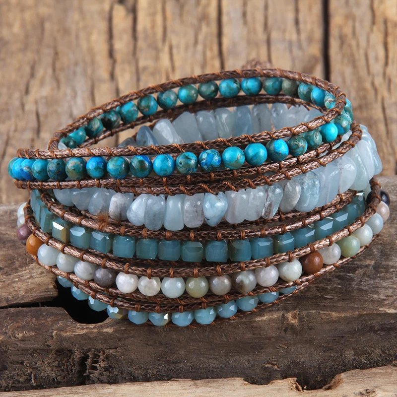Fashion Bohemian Jewelry Natural Stones Designer 5 Strands Mix Handmade Wrap Bracelets Festival Gift