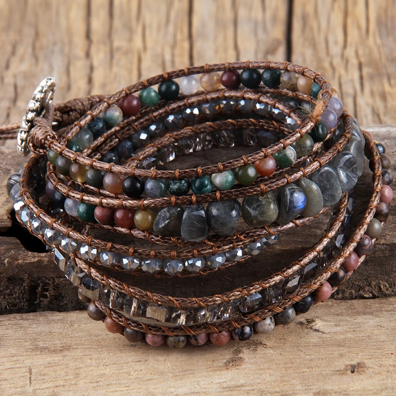 Fashion Bohemian Jewelry Natural Stones Designer 5 Strands Mix Handmade Wrap Bracelets Festival Gift
