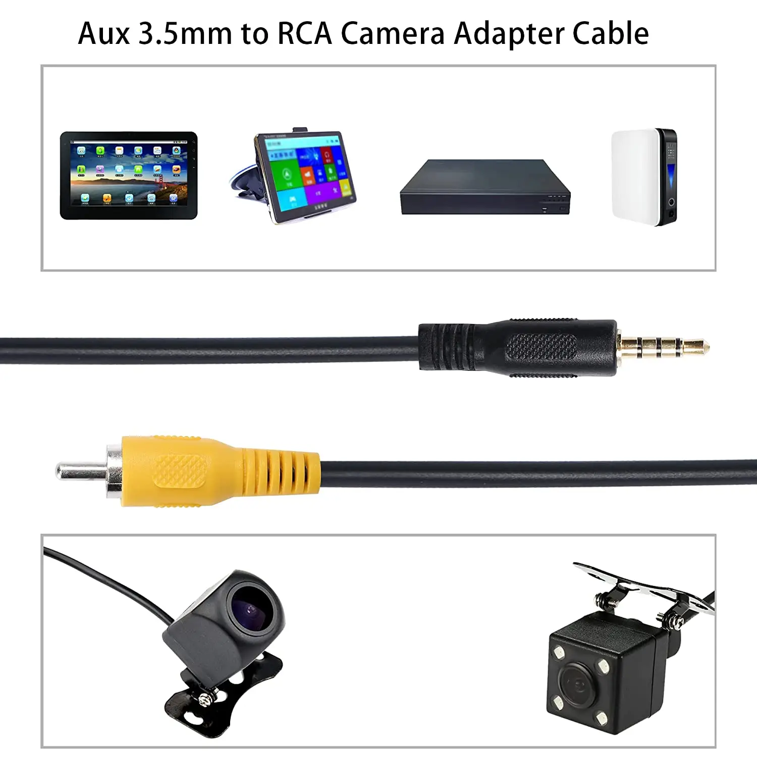1pc 3.5mm TRRS 4 Pole Male to RCA Male Video AUX Adapter Cable for GPS Car DVR Carcorder Surveillance Camera Equipment(1.5M)