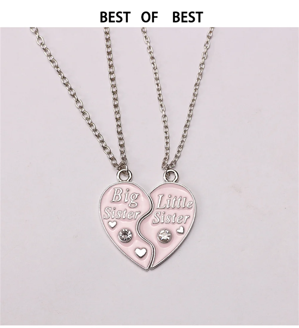 2 Piece Set Sisters Necklace For Women Heart Shape Letter Rhinestone Black Pink Pendant Lady Glamour Alloy Jewelry BFF Gifts